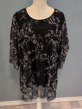 Sese Code Sheer Chiffon Moody Floral Boho High Low Hem Tunic Top Whimsigoth